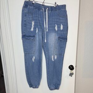 SHEIN Blue Distressed Jogger Jeans